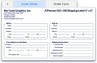 example cover sheet of order form for gs1-128 labels