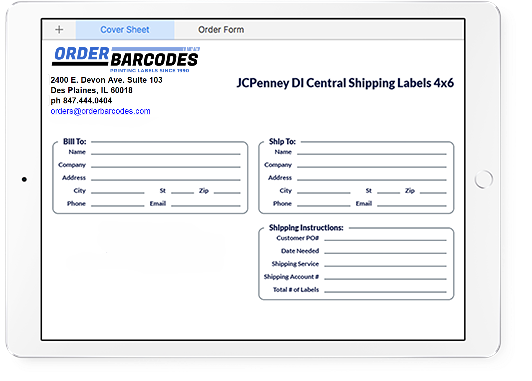 Example order form for gs1-128 shipping labels