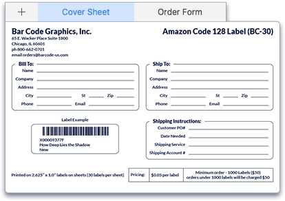 amazon label order form cover sheet